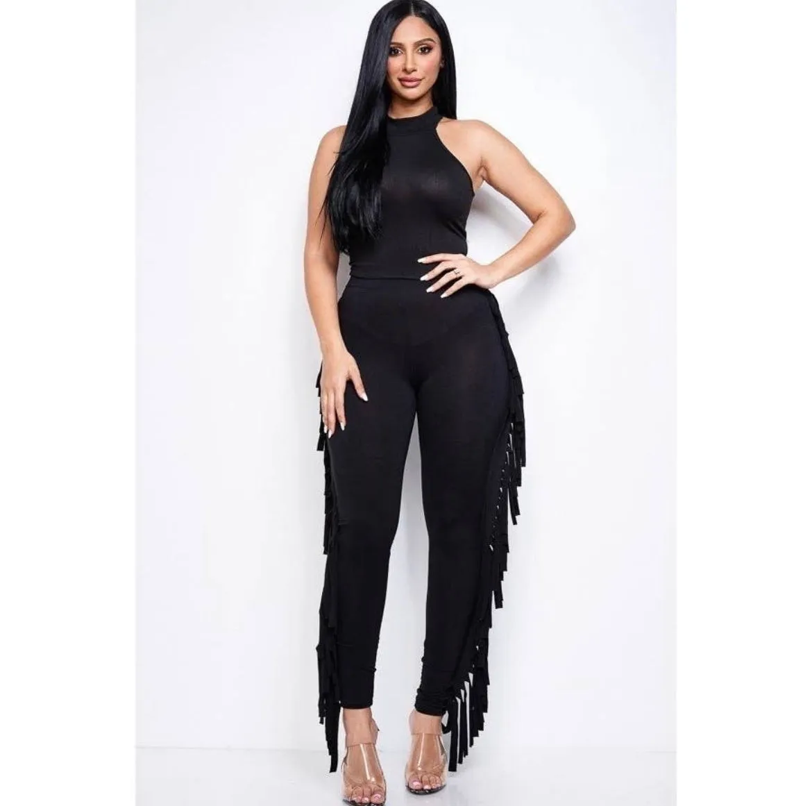 Black Side Fringe Leggings