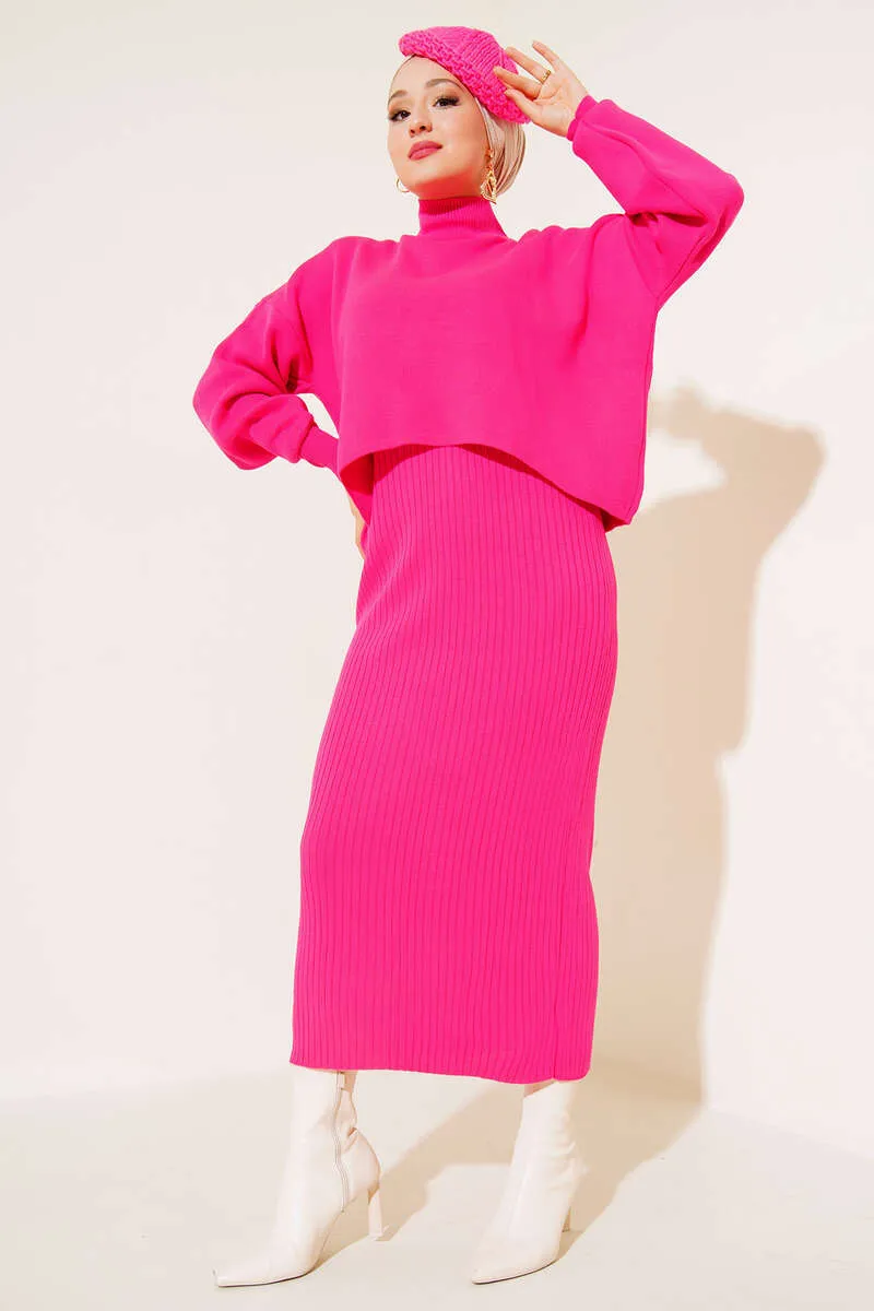 BNG Women Fisherman Collar Sweater Vest Knitwear Set Fuchsia - Clermont