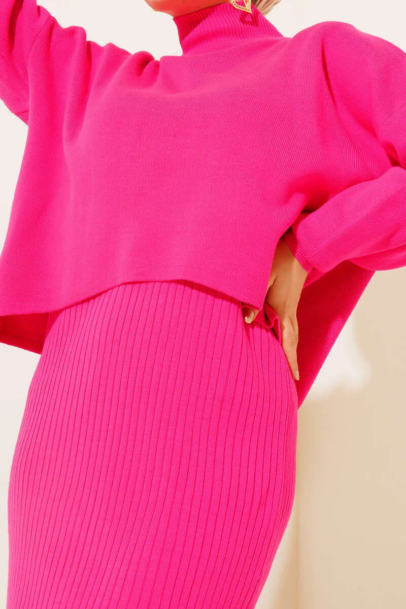 BNG Women Fisherman Collar Sweater Vest Knitwear Set Fuchsia - Clermont