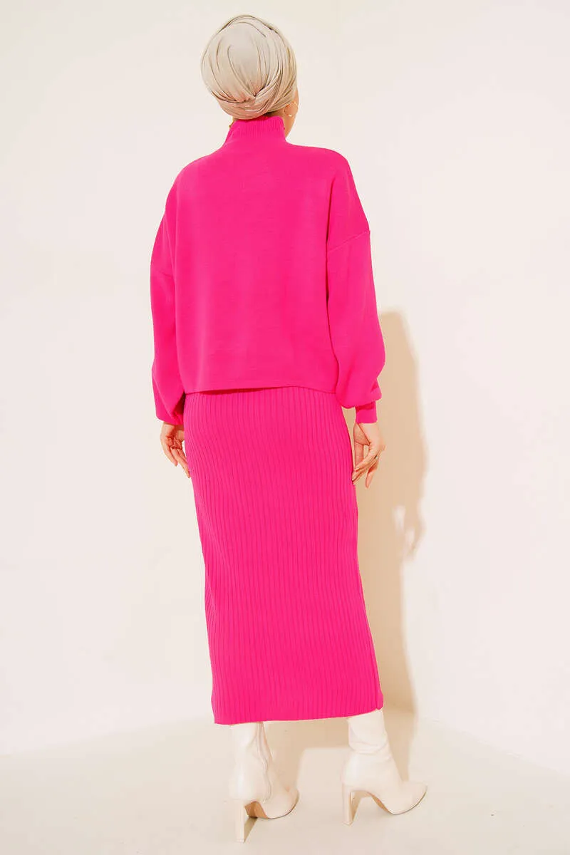 BNG Women Fisherman Collar Sweater Vest Knitwear Set Fuchsia - Clermont