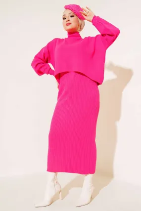 BNG Women Fisherman Collar Sweater Vest Knitwear Set Fuchsia - Clermont
