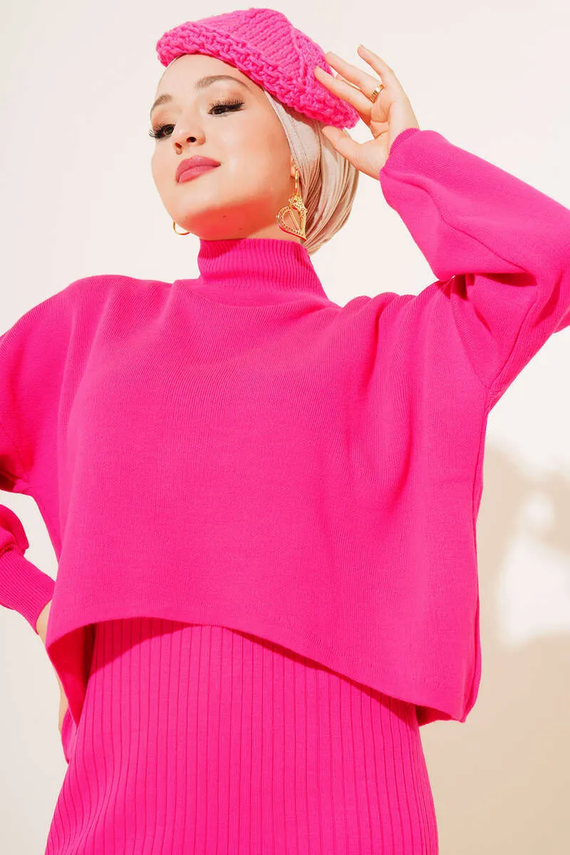 BNG Women Fisherman Collar Sweater Vest Knitwear Set Fuchsia - Clermont