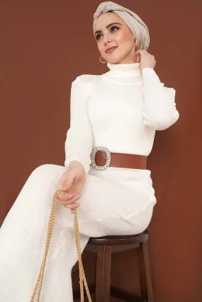 BNG Women Ribbed Long Sweater Dress Ecru - Clermont