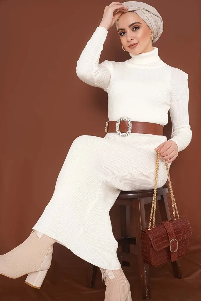 BNG Women Ribbed Long Sweater Dress Ecru - Clermont