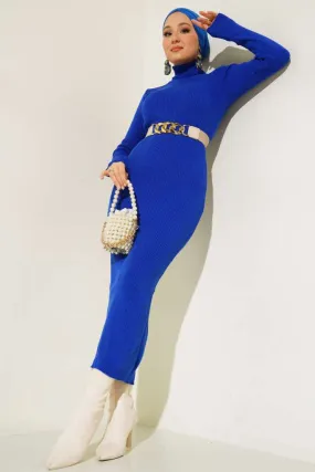 BNG Women Ribbed Long Sweater Dress in Saxe Blue - Clermont