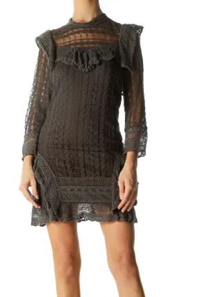 Brown Lace Knit Mini Dress