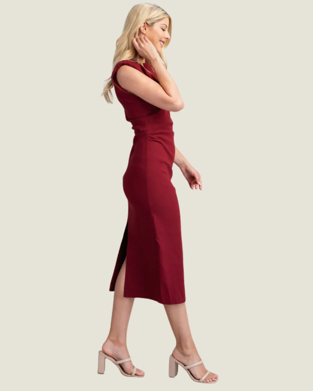 Burgundy Sleeveless Midi Dress