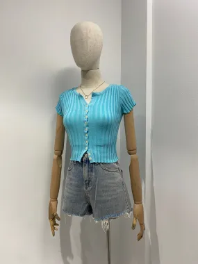 Button Through Ribbed Knit  Crop Top