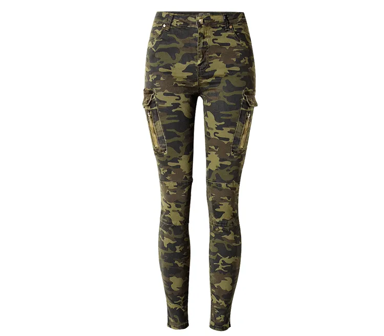 Camouflage Jeans Women's Jeans High Waist Jeans Zipper Pencil Pants