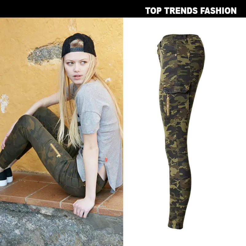 Camouflage Jeans Women's Jeans High Waist Jeans Zipper Pencil Pants