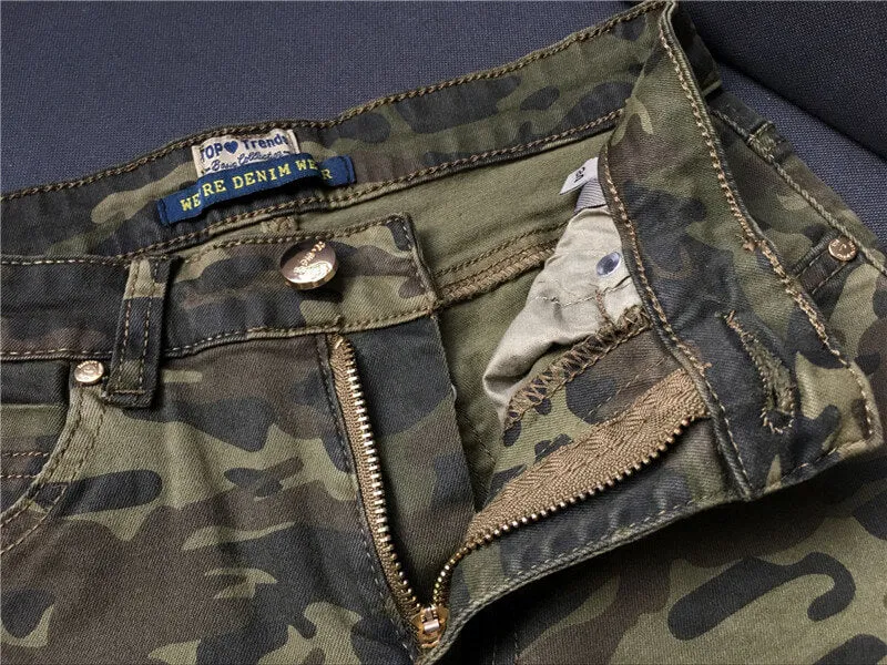 Camouflage Jeans Women's Jeans High Waist Jeans Zipper Pencil Pants