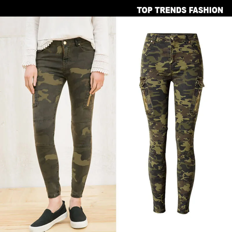 Camouflage Jeans Women's Jeans High Waist Jeans Zipper Pencil Pants