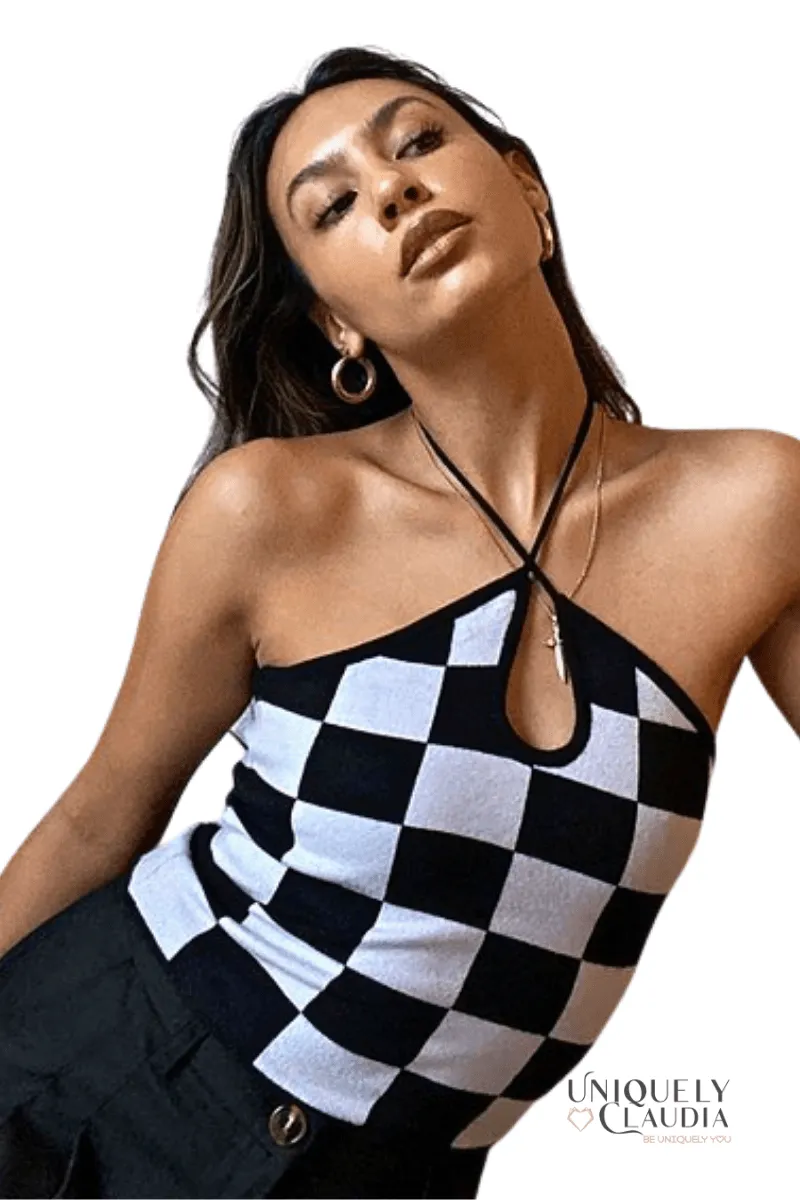 Carly Checkered Halter Top