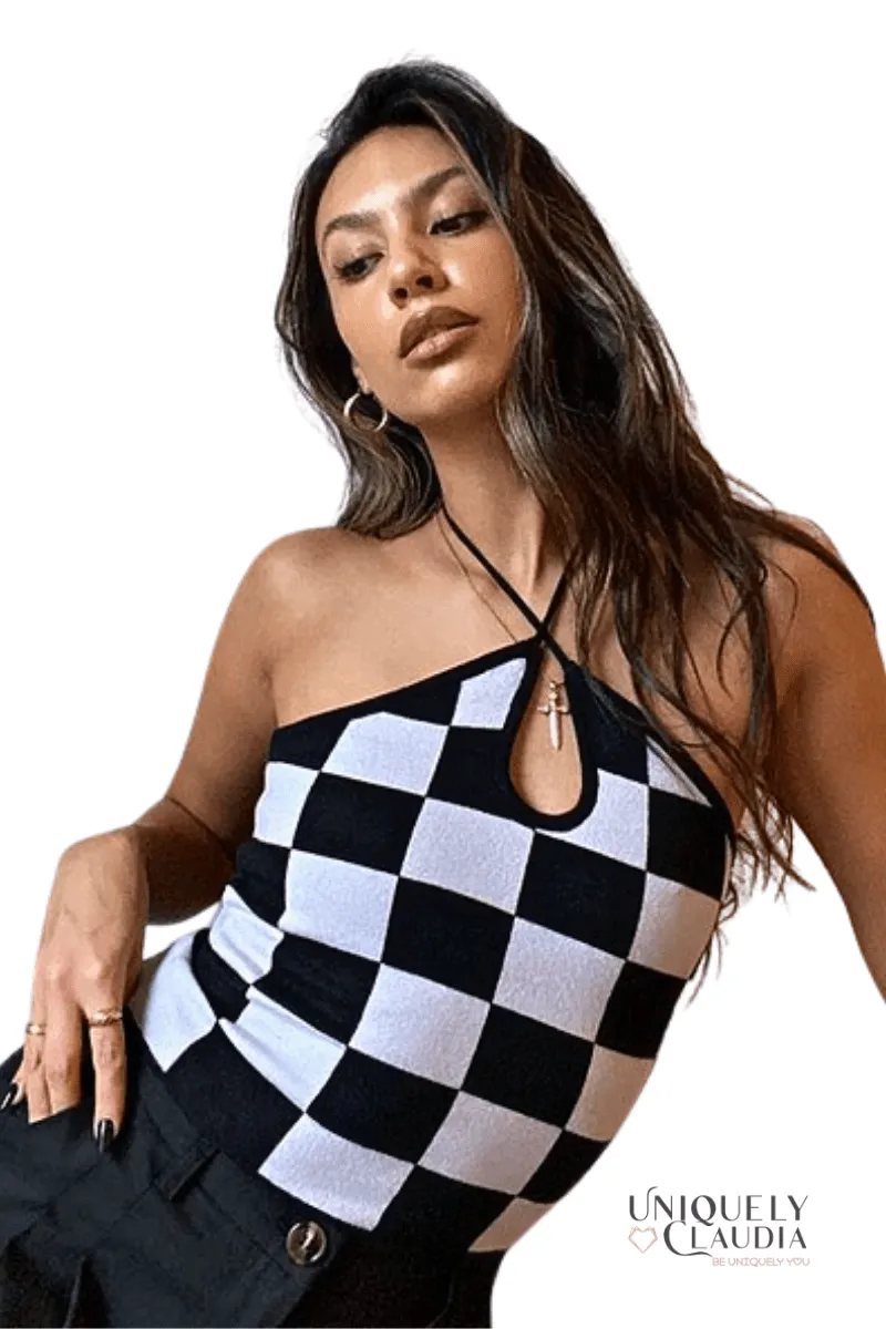 Carly Checkered Halter Top