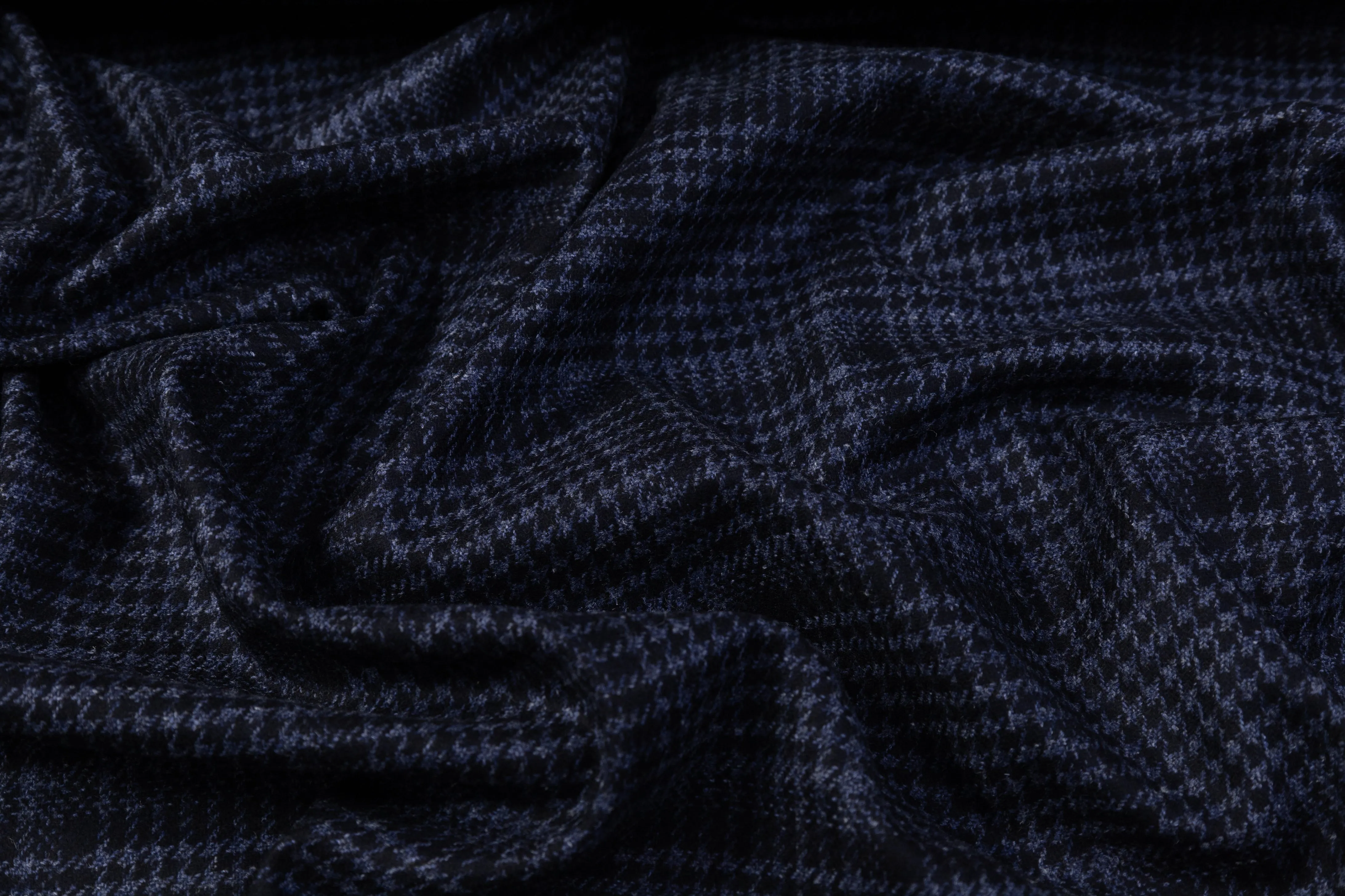Checked Italian Wool Suiting - Navy Blue