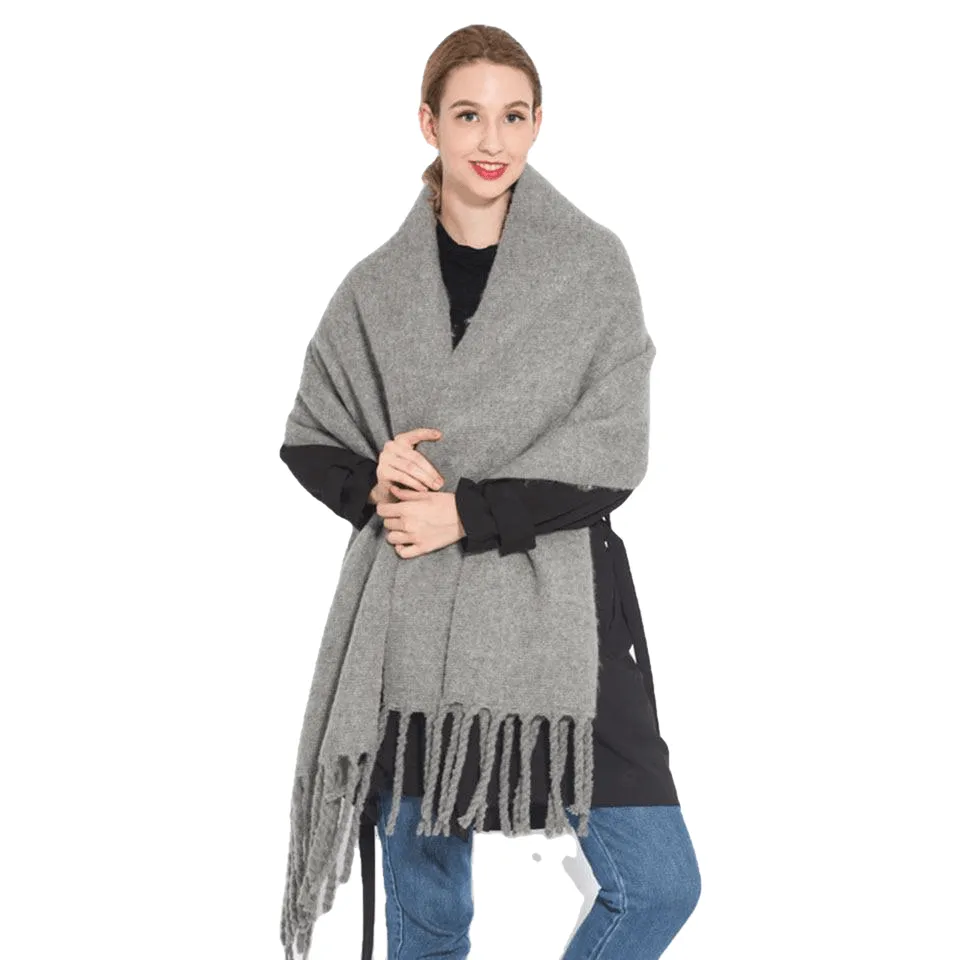 Chic Autumn/Winter Women's Tassel Shawl With Solid/Plaid Print