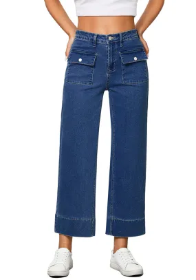 Classic Blue Women's Denim Jean Relaxed Straight Vintage Cropped Straight Leg Pants