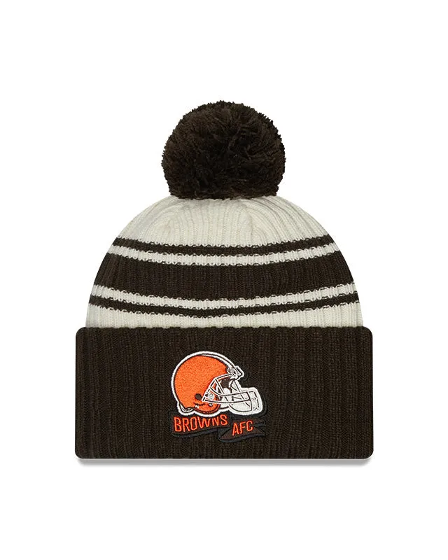 Cleveland Browns New Era 2022 Sideline - Sport Cuffed Pom Knit Hat - Cream/Brown