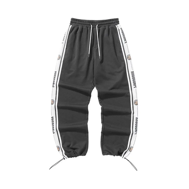 Color patchwork monogrammed side stripes drawstring bottoms casual pants
