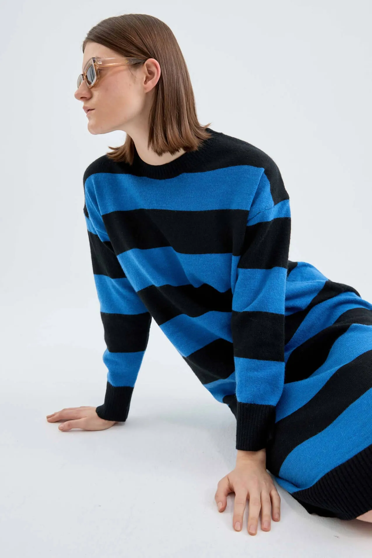 Compania Fantastica Blue Stripe Print Knitted Midi Dress