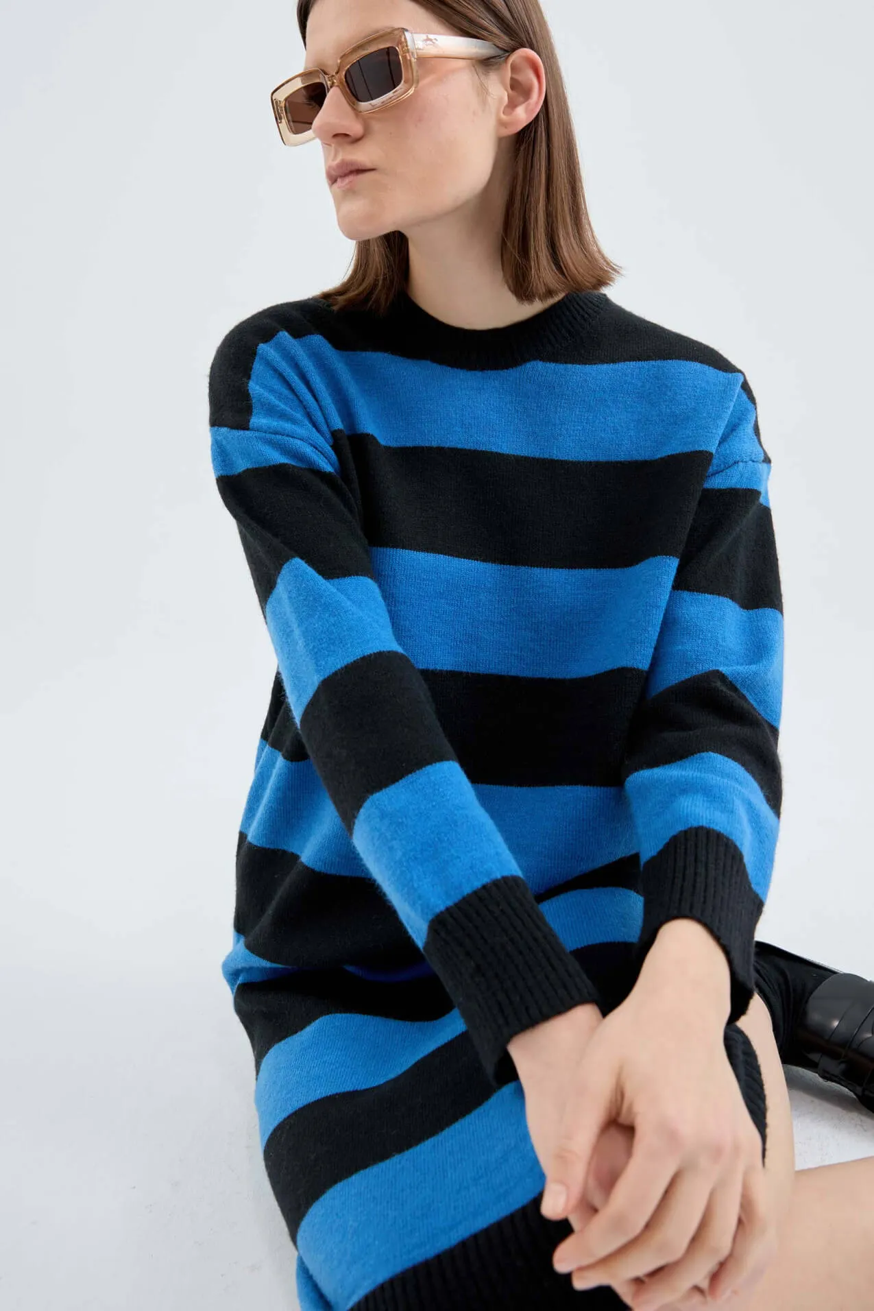 Compania Fantastica Blue Stripe Print Knitted Midi Dress