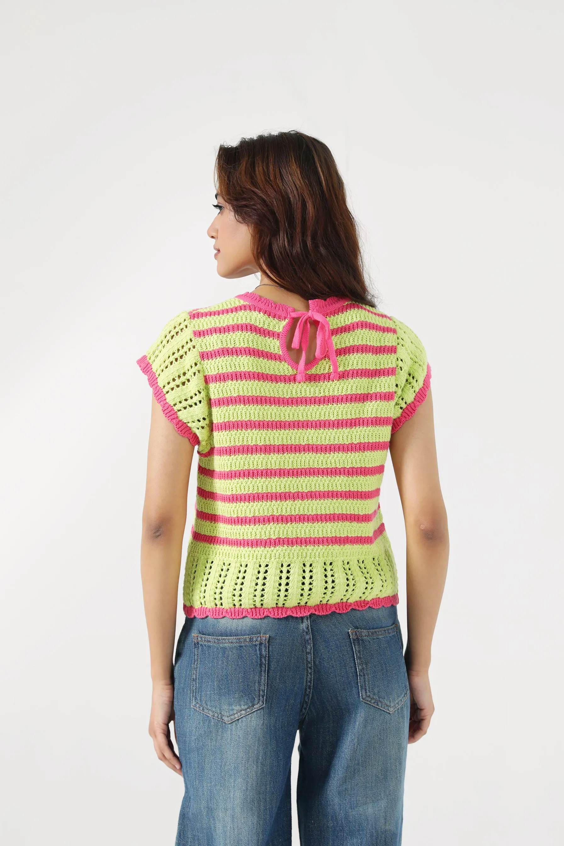 CONTRAST CROCHET KNIT TOP