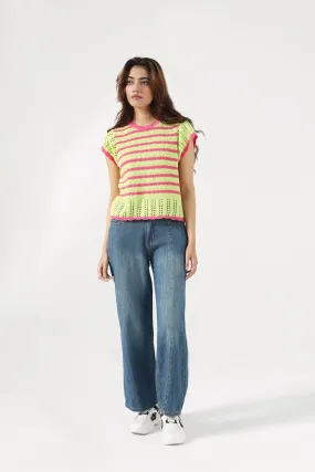 CONTRAST CROCHET KNIT TOP