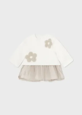 Cream Knit Dress with Tulle