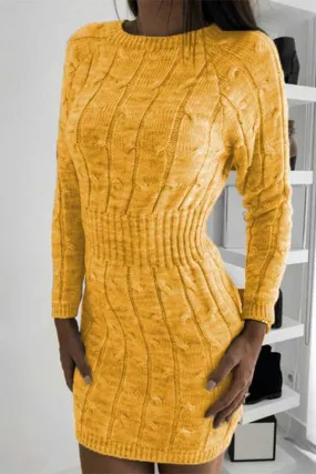 Crew Neck Long Sleeve Mini Bodycon Sweater Dress