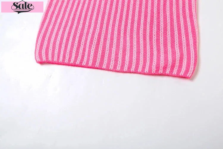 Cut-out Back Pink Striped Knit Mini Dress