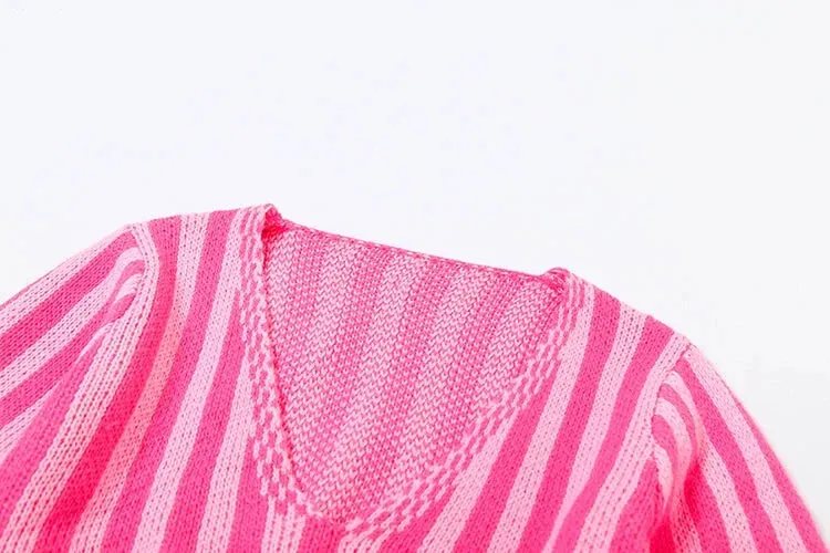 Cut-out Back Pink Striped Knit Mini Dress