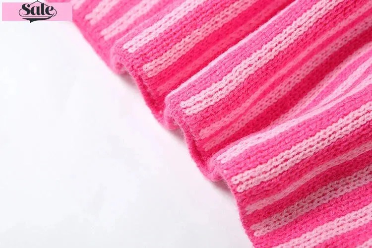 Cut-out Back Pink Striped Knit Mini Dress