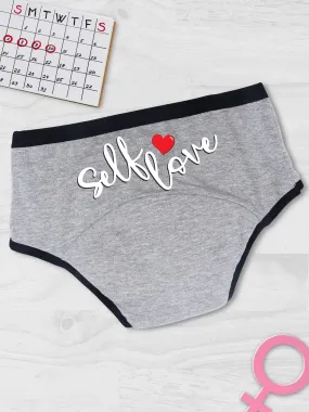 D'chica Self Love Print Anti-Microbial Lining Eco-Friendly Period Panties No Pad Required, Grey