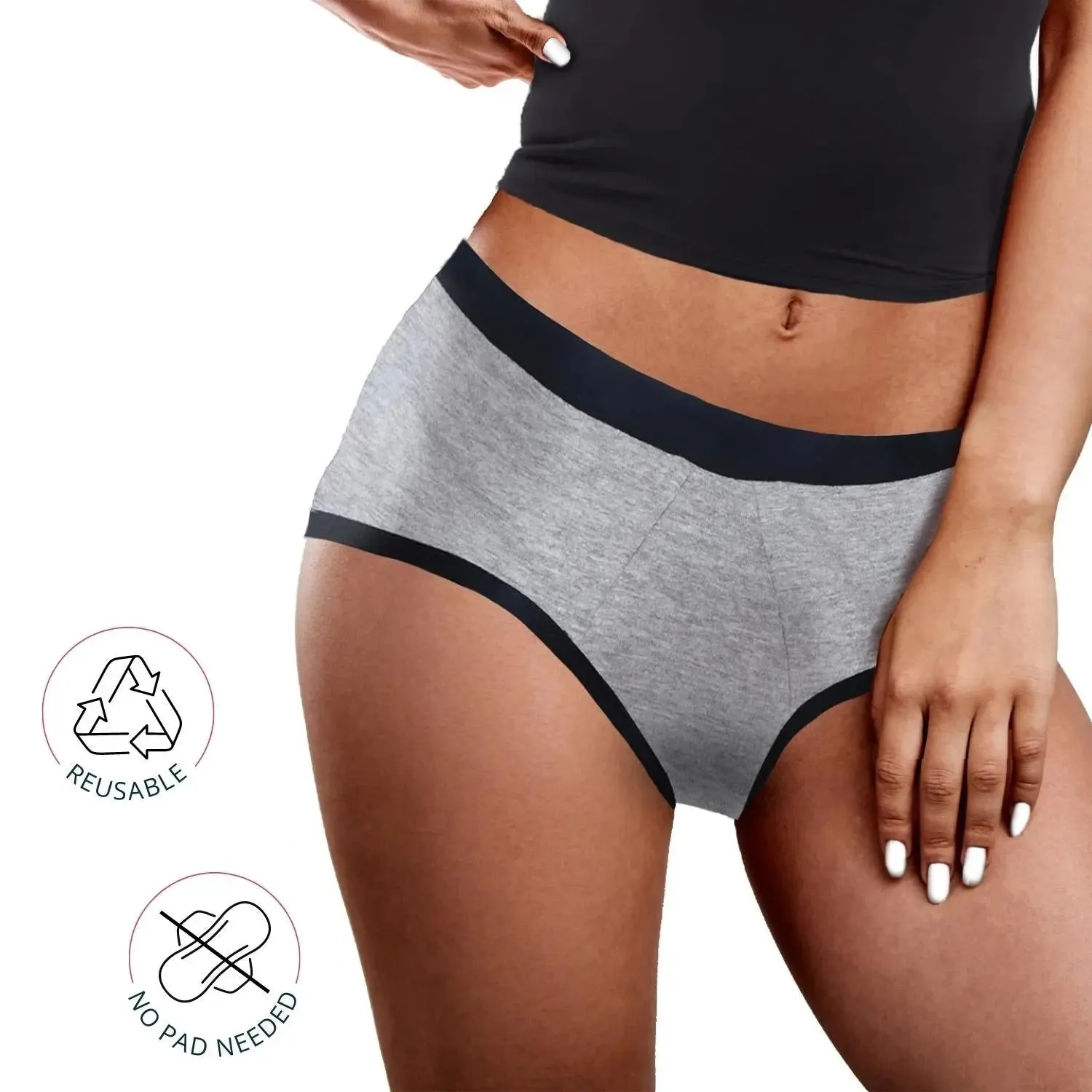 D'chica Self Love Print Anti-Microbial Lining Eco-Friendly Period Panties No Pad Required, Grey