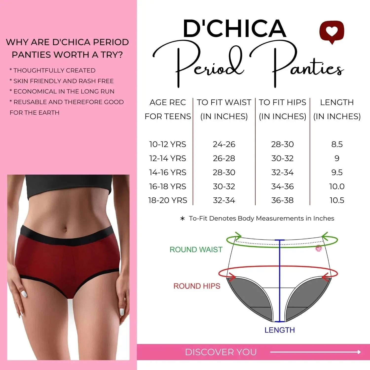 D'chica Self Love Print Anti-Microbial Lining Eco-Friendly Period Panties No Pad Required, Grey