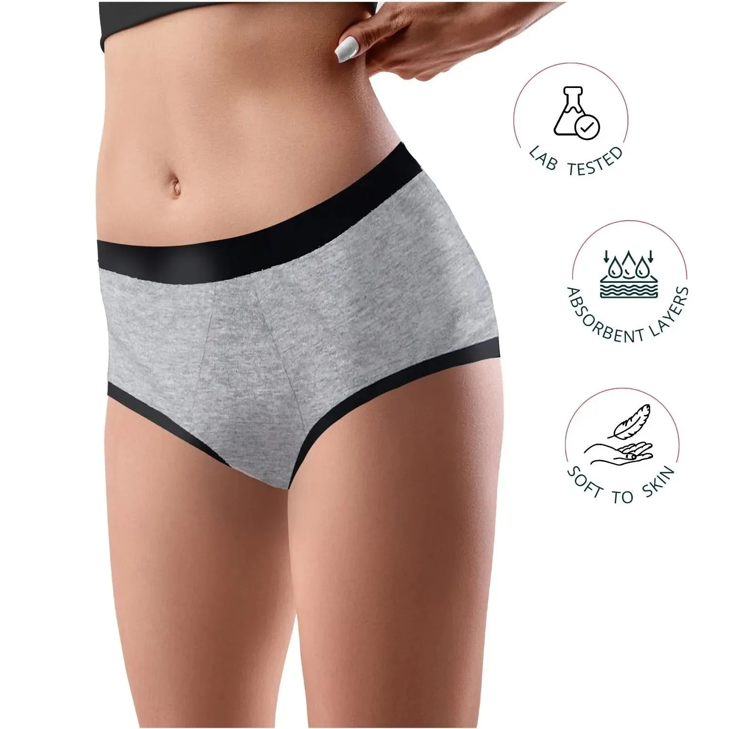 D'chica Self Love Print Anti-Microbial Lining Eco-Friendly Period Panties No Pad Required, Grey