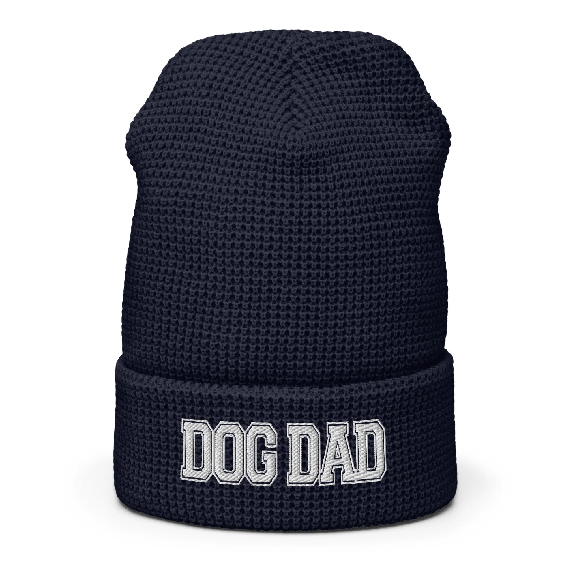 Dog Dad Varsity Font Embroidered Waffle Beanie | Multiple Color Options