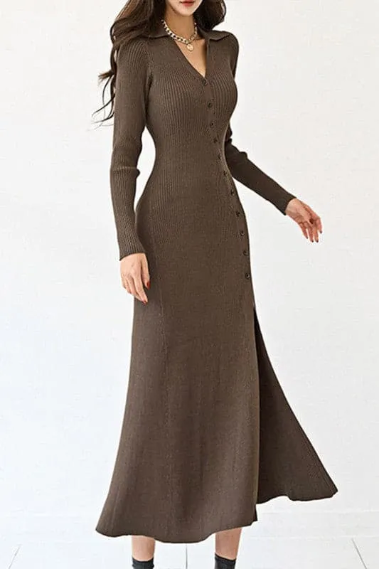 DX880 V neck Sexy Long Slit Dress