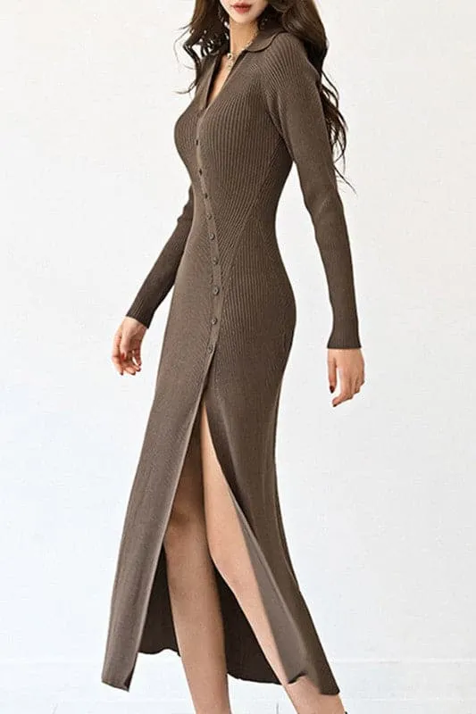 DX880 V neck Sexy Long Slit Dress