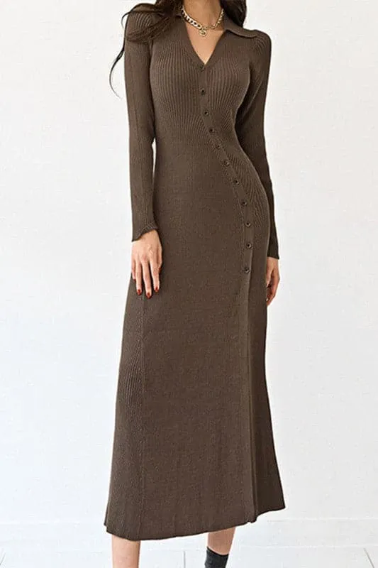 DX880 V neck Sexy Long Slit Dress