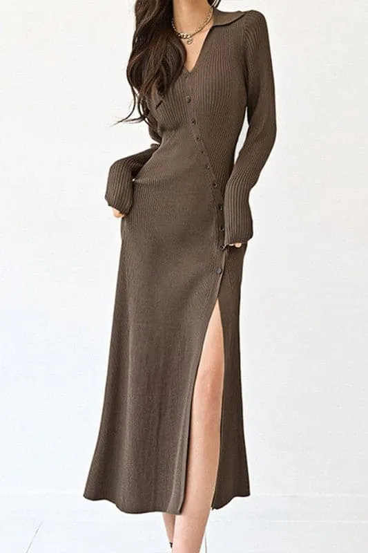 DX880 V neck Sexy Long Slit Dress