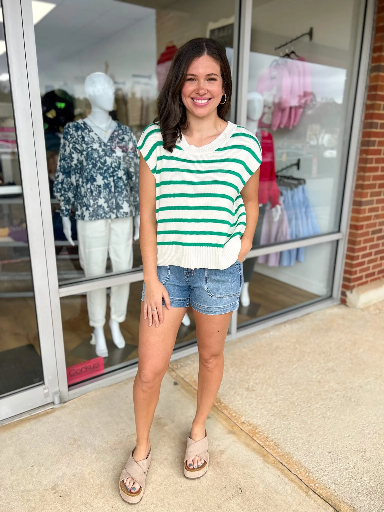 Easy Does It Green & White Striped Top