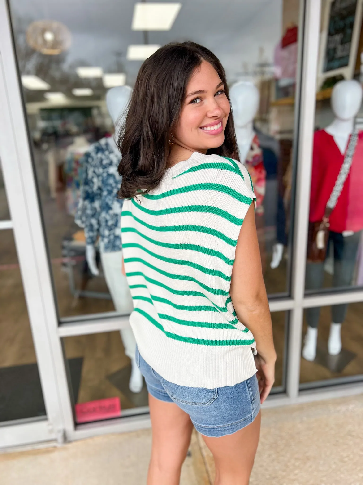 Easy Does It Green & White Striped Top