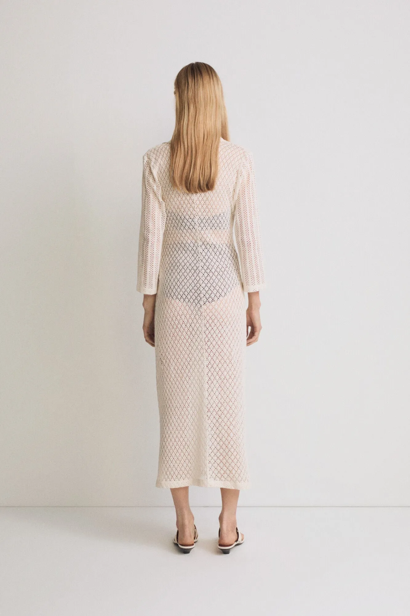 Ecru Crochet Belt Knitted Dress