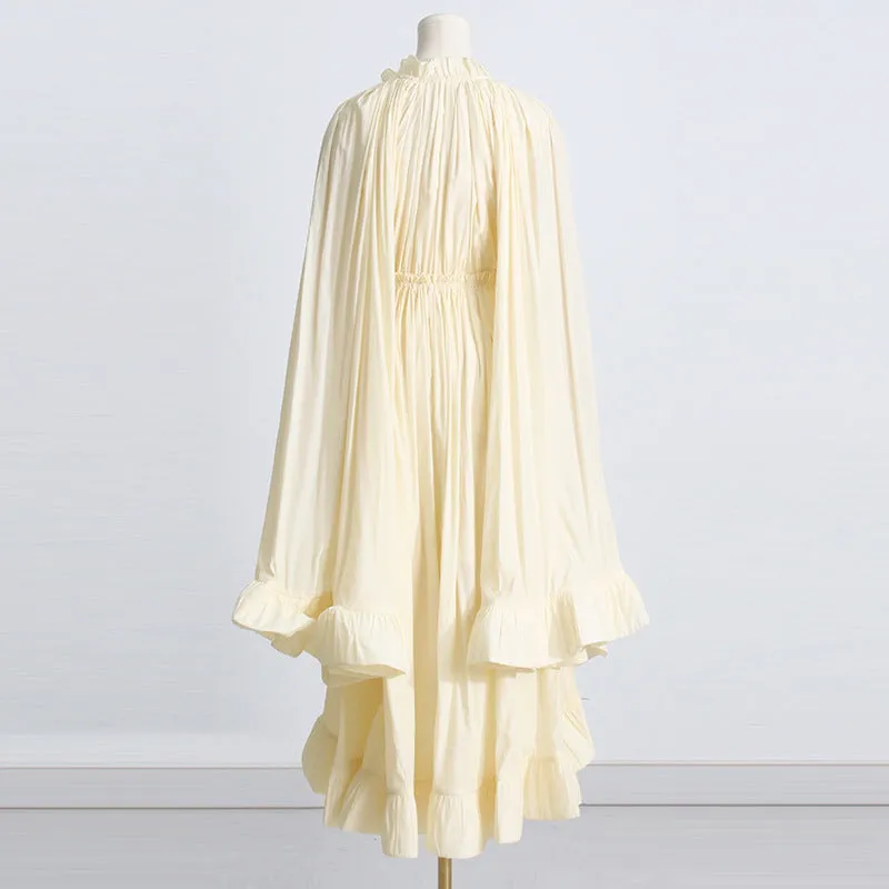 Elegant Cape V-neck Flounce Ruffle Formal Dress