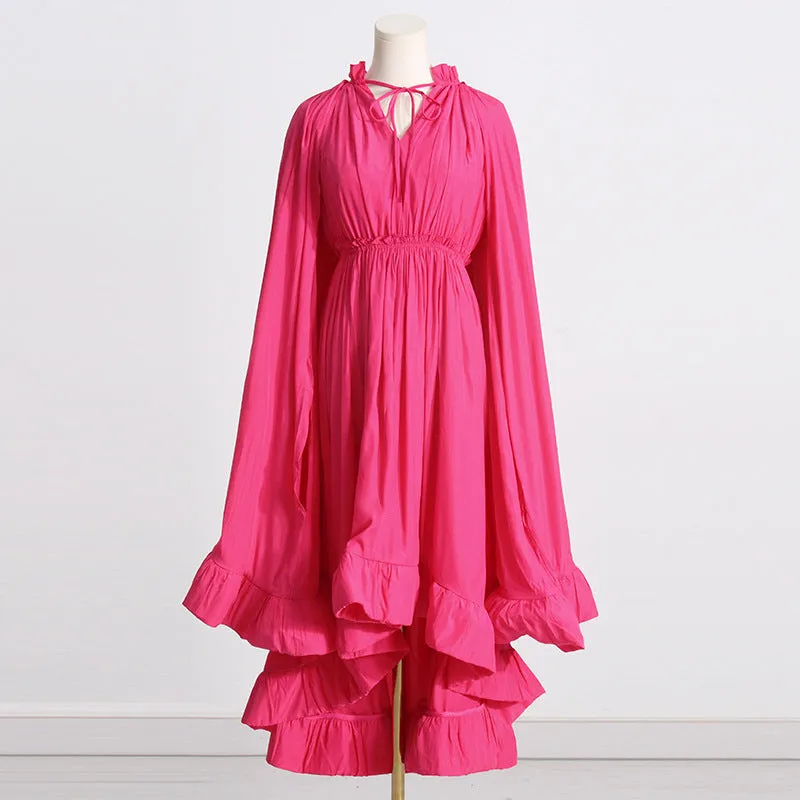 Elegant Cape V-neck Flounce Ruffle Formal Dress