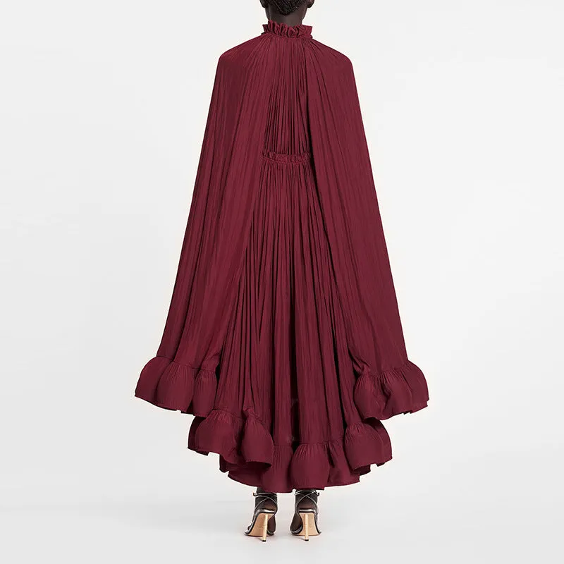Elegant Cape V-neck Flounce Ruffle Formal Dress