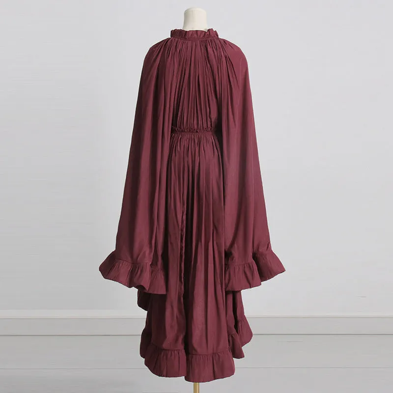 Elegant Cape V-neck Flounce Ruffle Formal Dress