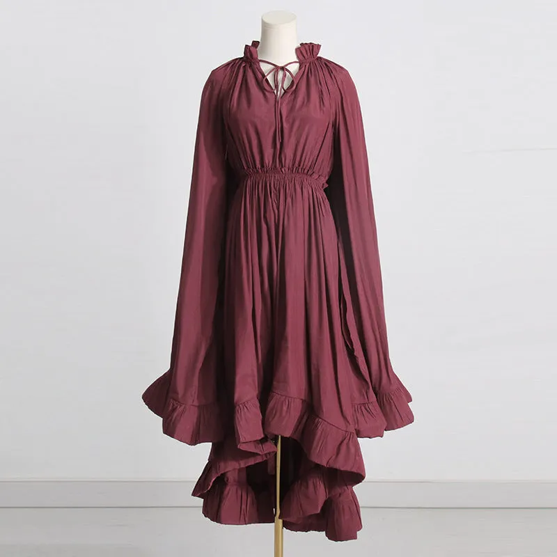 Elegant Cape V-neck Flounce Ruffle Formal Dress