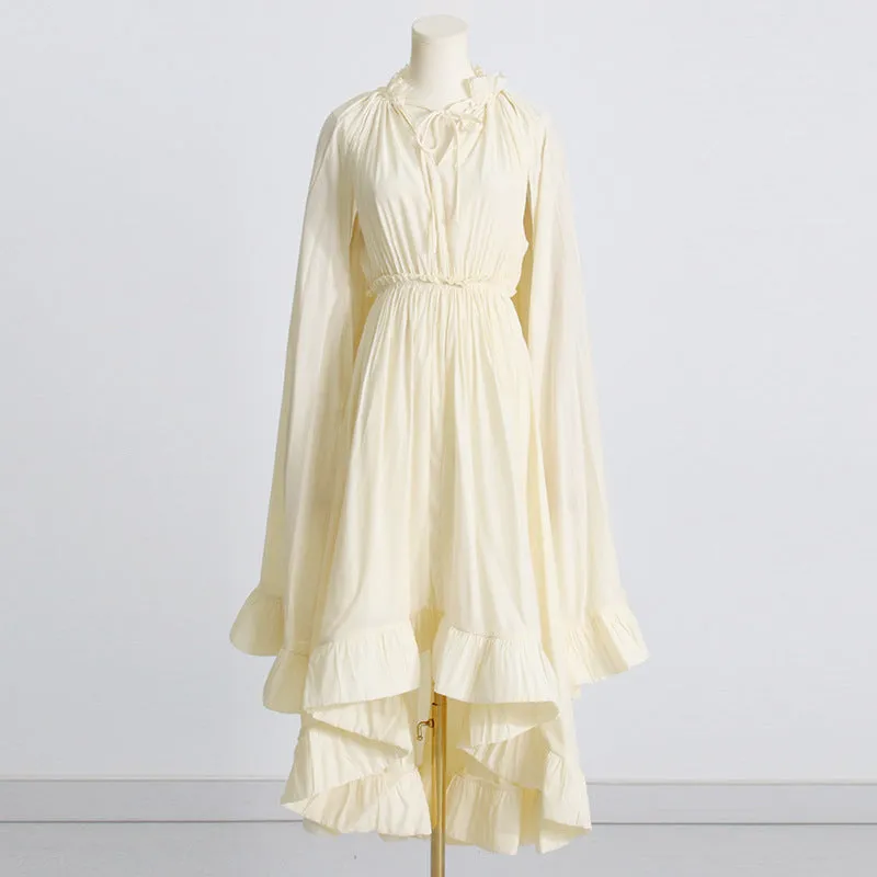 Elegant Cape V-neck Flounce Ruffle Formal Dress